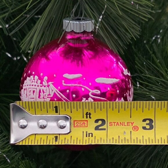 VTG Shiny Brite Stencil Stagecoach Pink Glass Christmas Ornament Horses Snow MCM - Picture 11 of 12